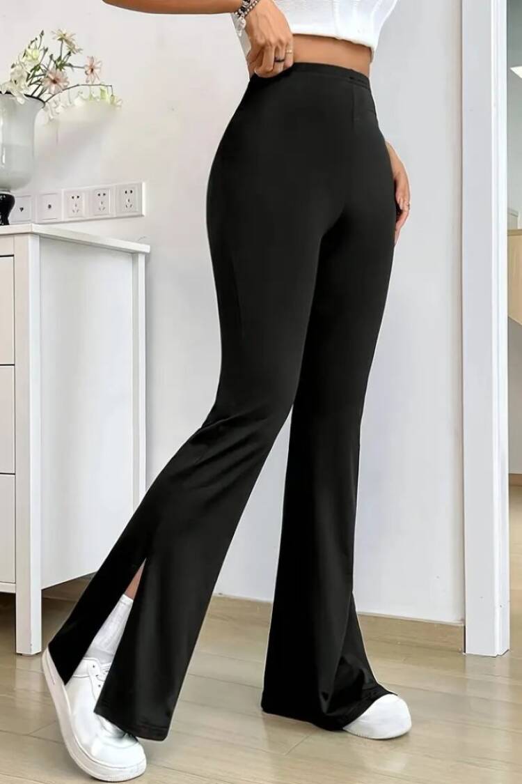 Women's High Waist Side Slit Side Slit Plunge Pants - Black - Brand: Janes - Women's Clothing Wholesale - Globality Store