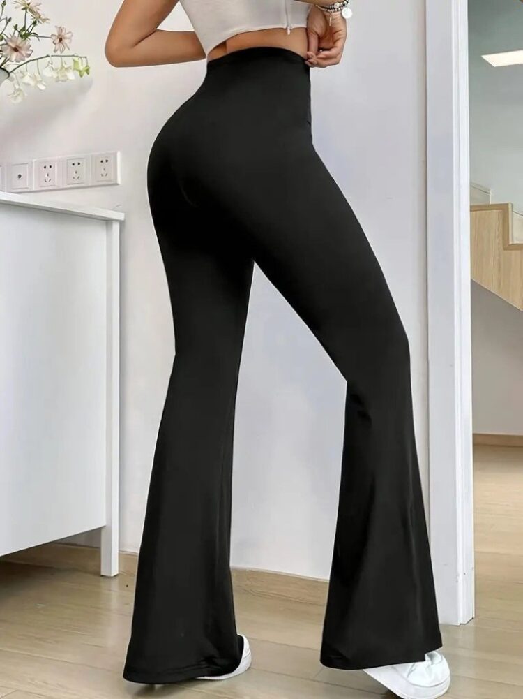 Women's High Waist Side Slit Side Slit Plunge Pants - Black