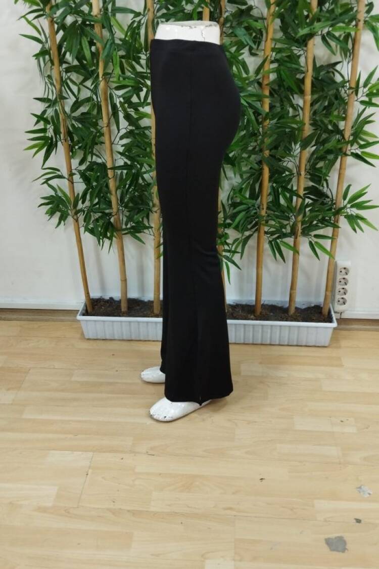 Women's High Waist Side Slit Side Slit Plunge Pants - Black