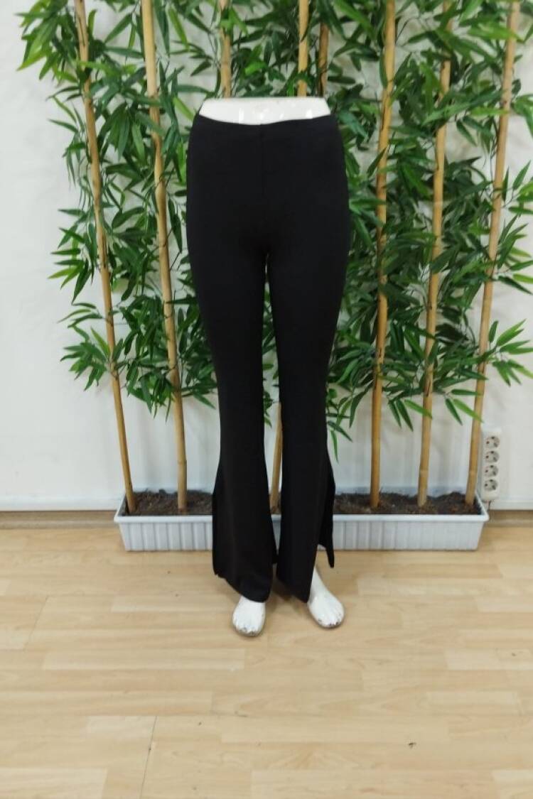 Women's High Waist Side Slit Side Slit Plunge Pants - Black