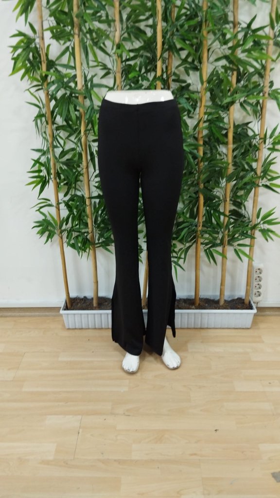 Women's High Waist Side Slit Side Slit Plunge Pants - Black