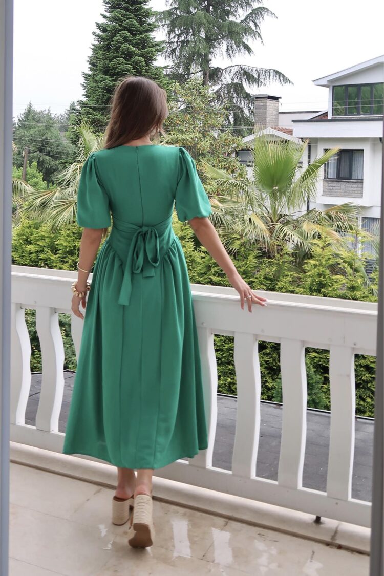 WholesaleBack Tie Ruffle Linen Dress