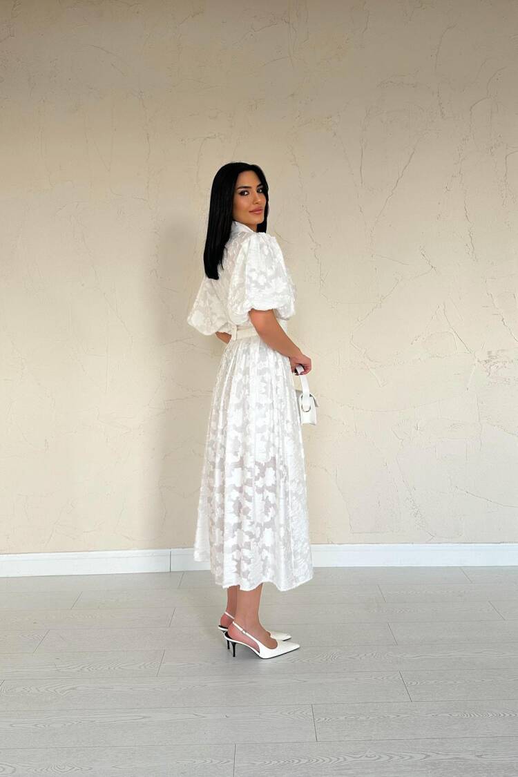 Belted Balloon Sleeve Dress