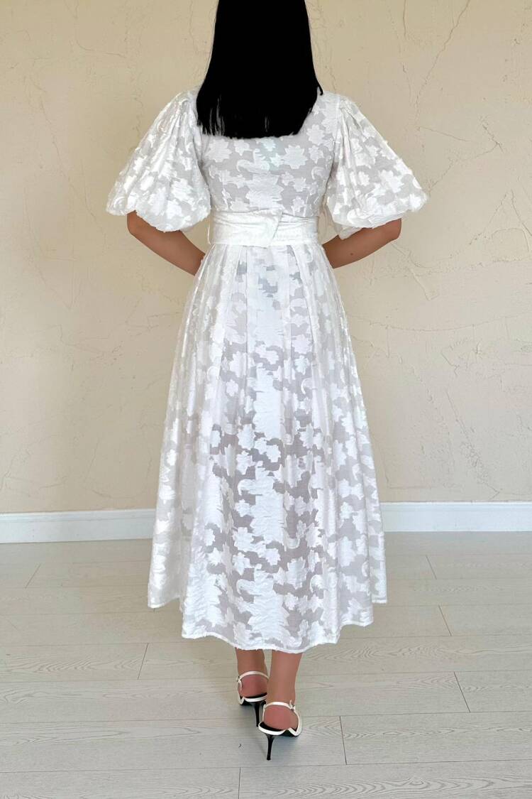 Belted Balloon Sleeve Dress