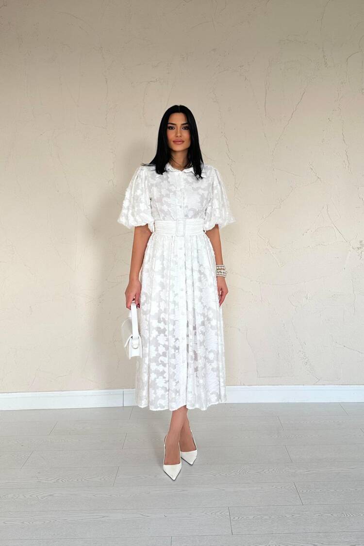 Belted Balloon Sleeve Dress