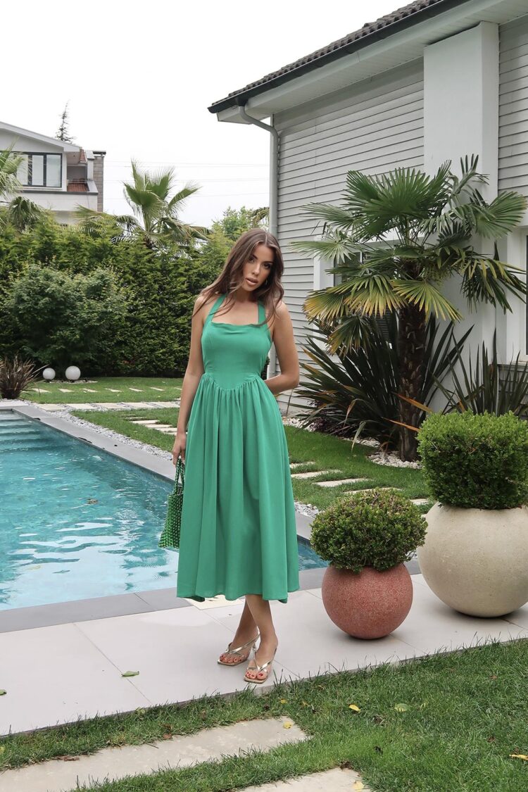 WholesaleTie Neck Linen Dress