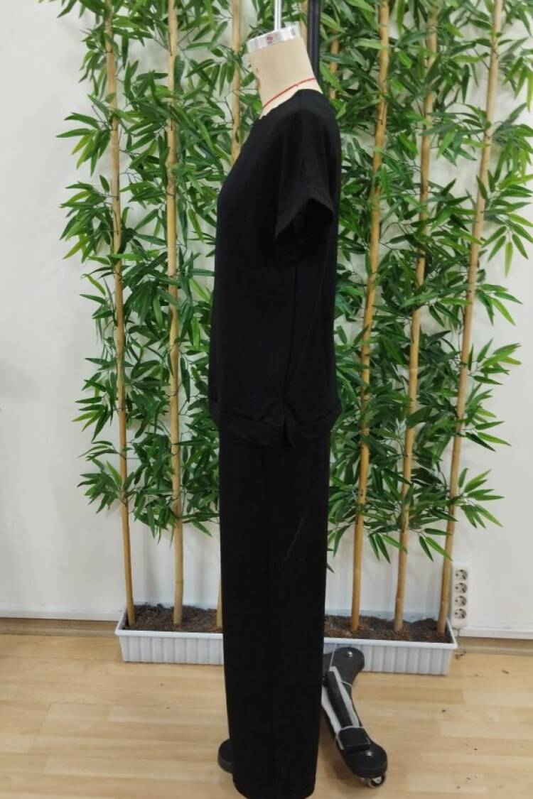 Women's Short Sleeve Crew Neck Viscose Two Thread Blouse And Pants Double Set