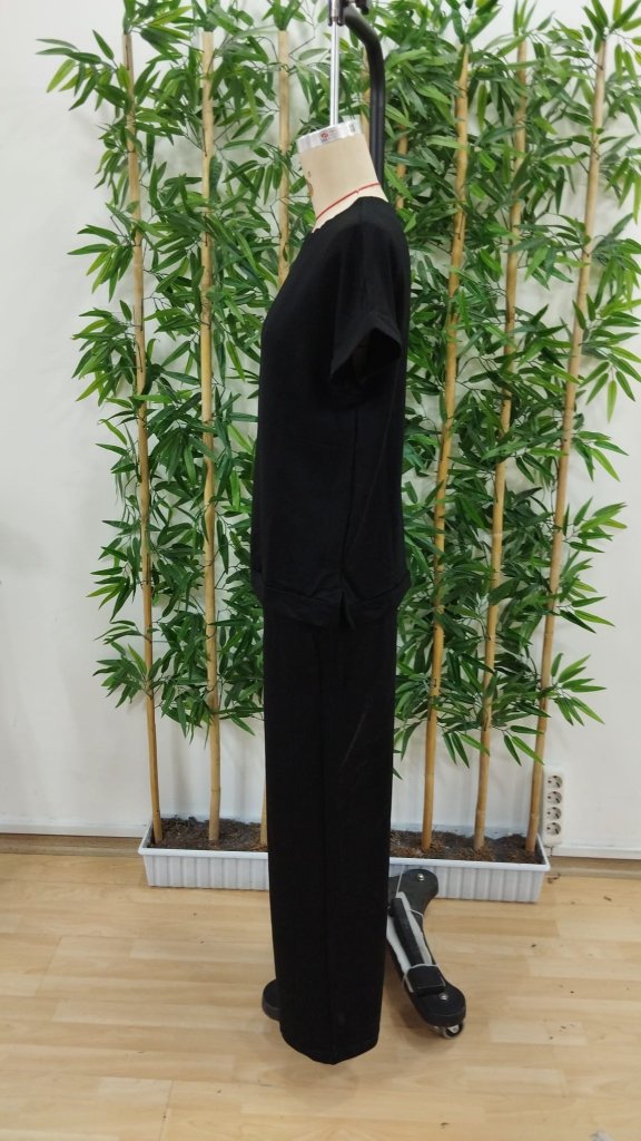 Women's Short Sleeve Crew Neck Viscose Two Thread Blouse And Pants Double Set