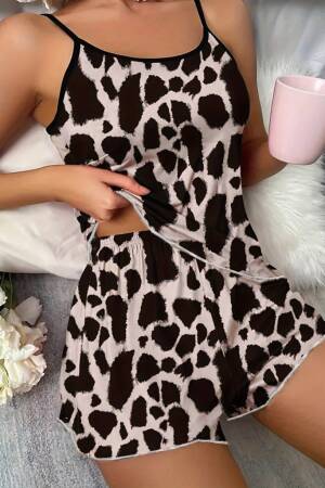 Women's Rope Strap Round Neck Blouse And Short Suit Double Suit - Leopard - Brand: Janes - Women's Clothing Wholesale - Globality Store