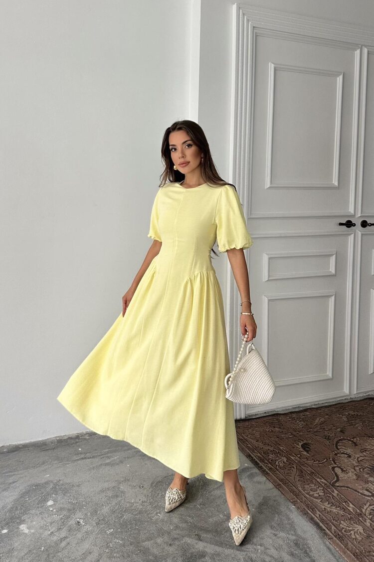 WholesaleBack Tie Ruffle Linen Dress - Brand: Elisa - Women's Clothing Wholesale - Globality Store