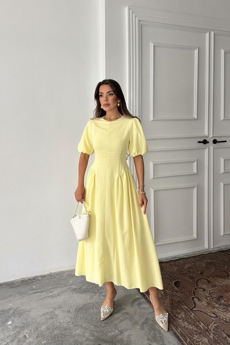 WholesaleBack Tie Ruffle Linen Dress