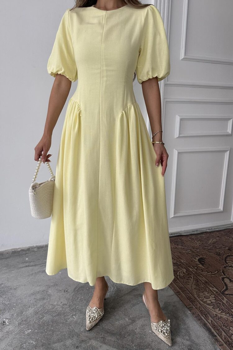 WholesaleBack Tie Ruffle Linen Dress