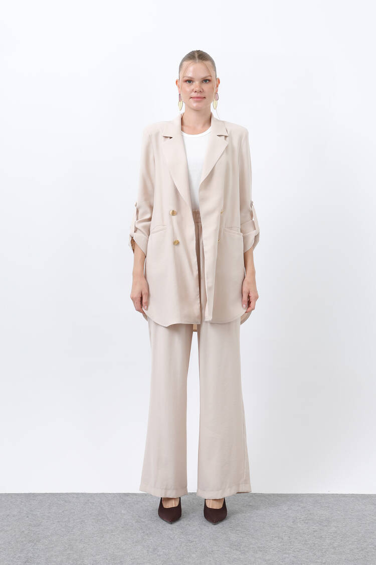 Women's Button Detailed Pants Blazer Jacket Suit