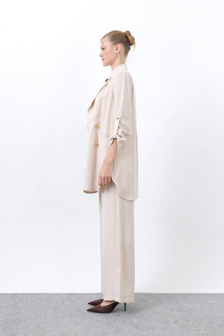 Women's Button Detailed Pants Blazer Jacket Suit