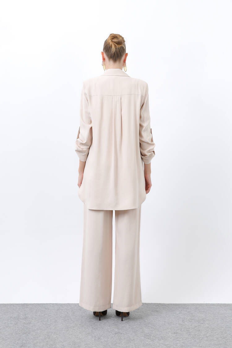 Women's Button Detailed Pants Blazer Jacket Suit
