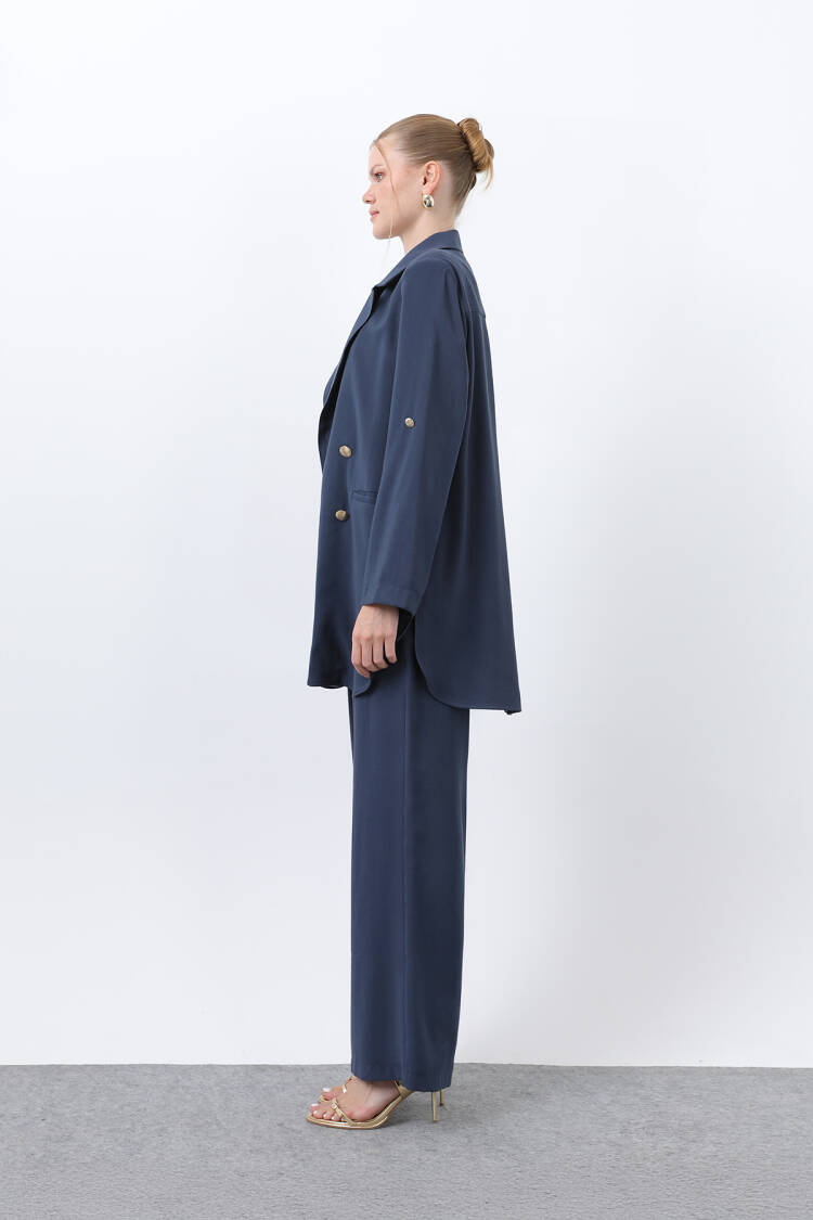 Women's Button Detailed Pants Blazer Jacket Suit