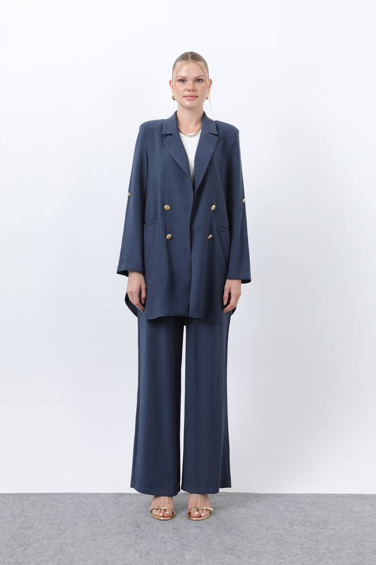 Women's Button Detailed Pants Blazer Jacket Suit