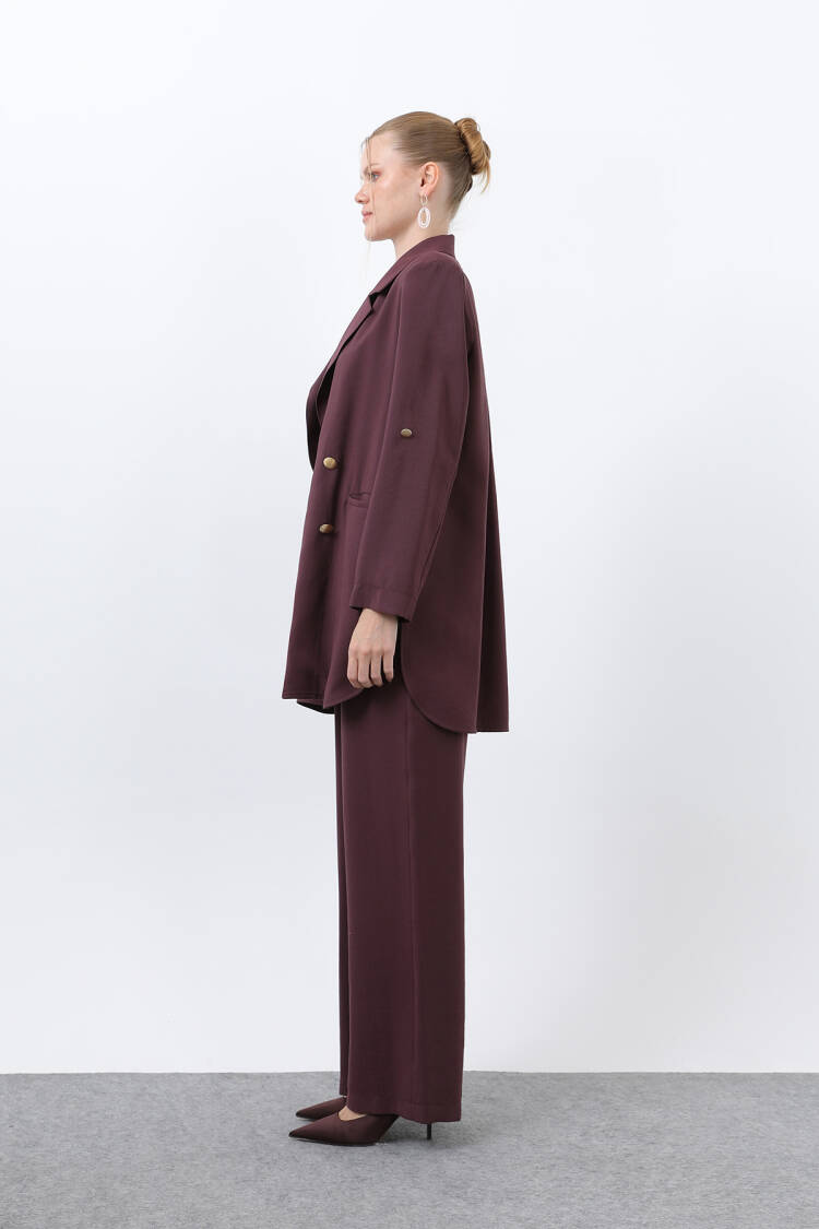 Women's Button Detailed Pants Blazer Jacket Suit