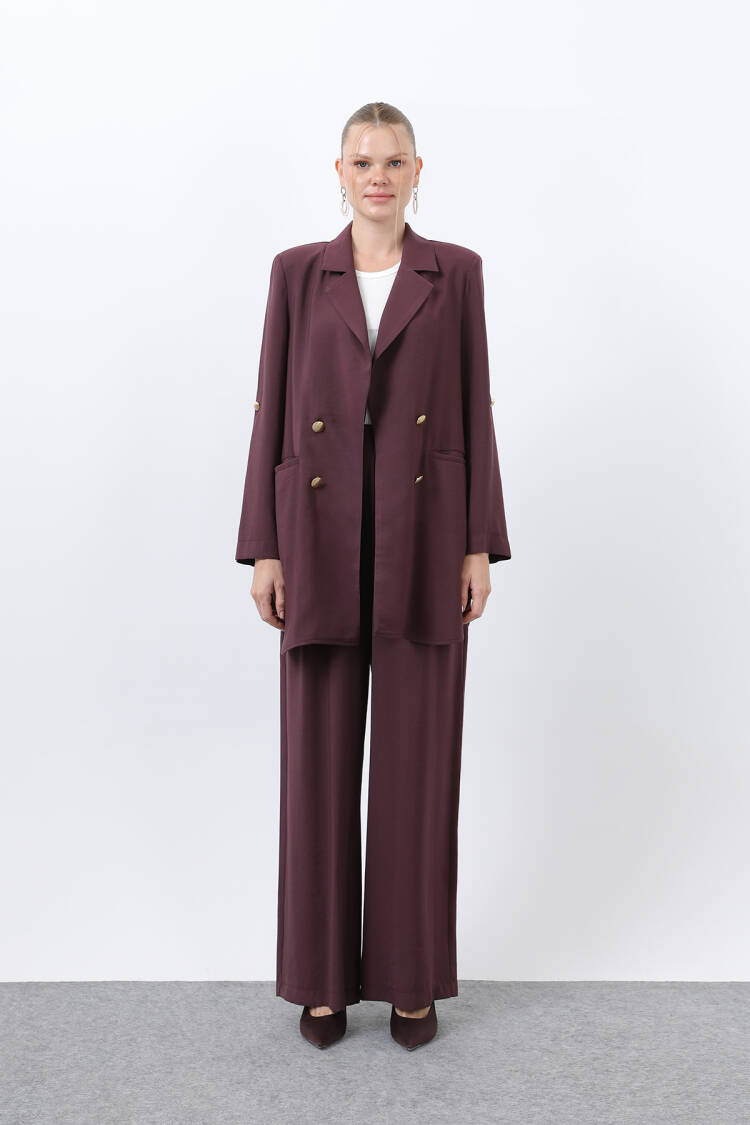 Women's Button Detailed Pants Blazer Jacket Suit