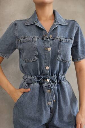 Denim Jumpsuit With Elastic Waist - Brand: Fiori - Women's Clothing Wholesale - Globality Store
