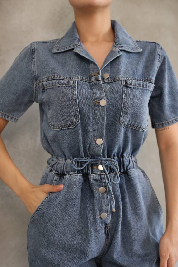 Denim Jumpsuit With Elastic Waist - Brand: Fiori - Women's Clothing Wholesale - Globality Store