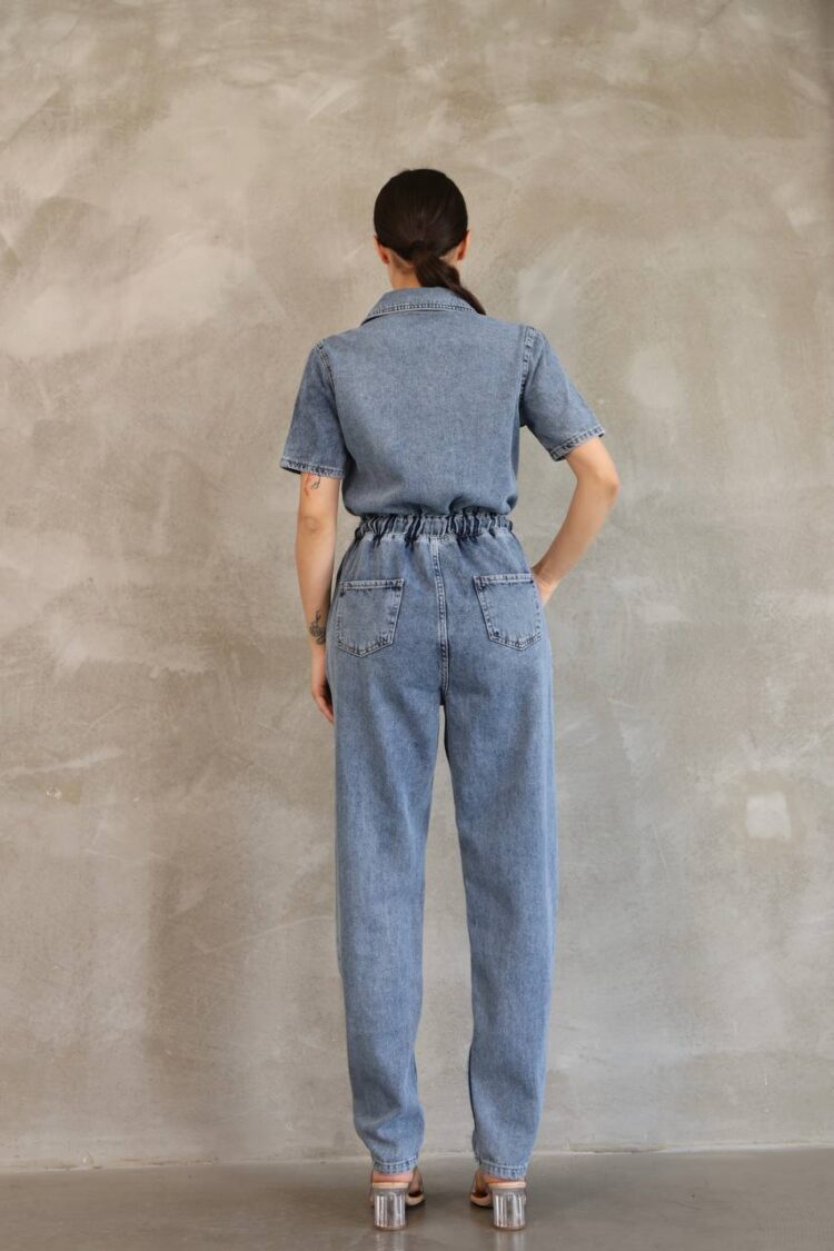 Denim Jumpsuit With Elastic Waist
