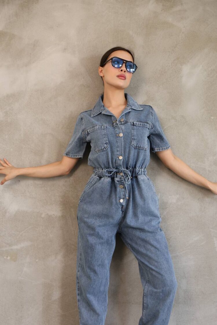 Denim Jumpsuit With Elastic Waist
