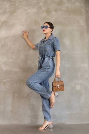 Denim Jumpsuit With Elastic Waist - Brand: Fiori - Women's Clothing Wholesale - Globality Store