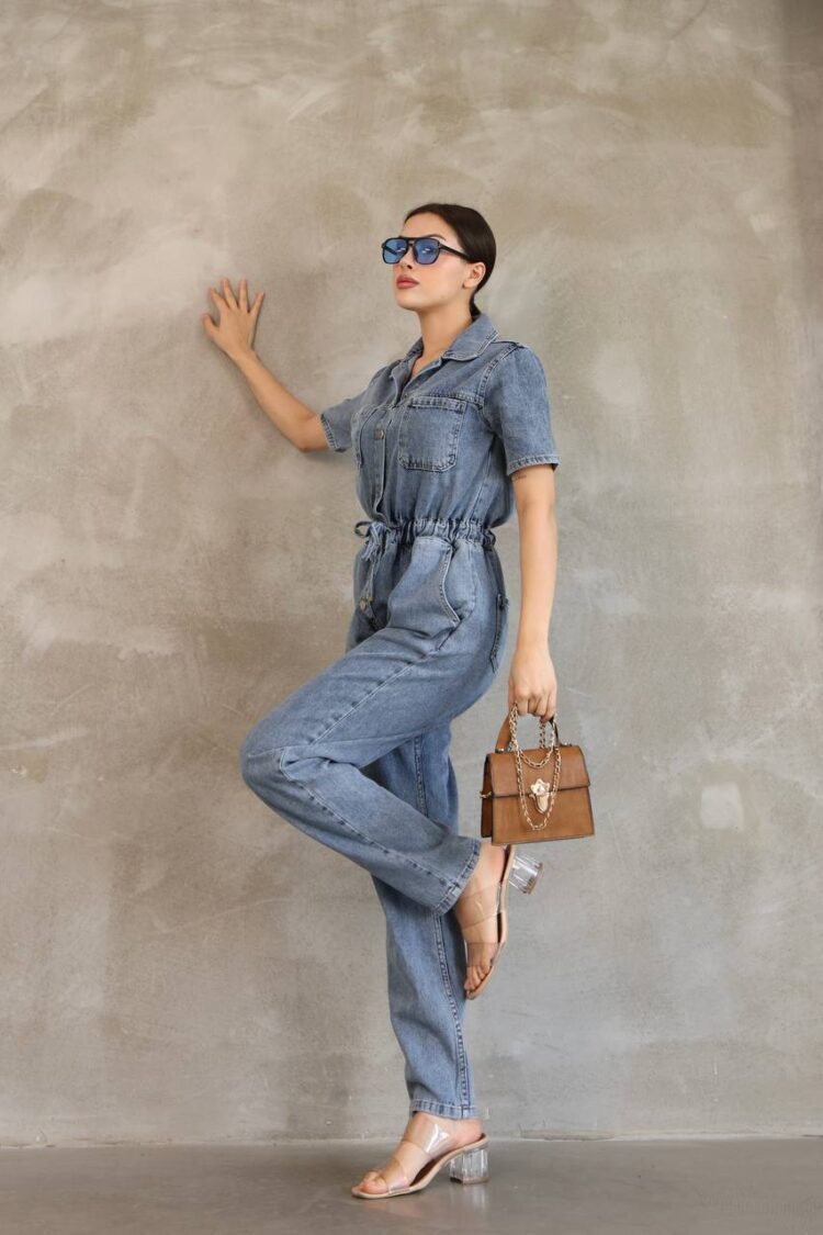 Denim Jumpsuit With Elastic Waist