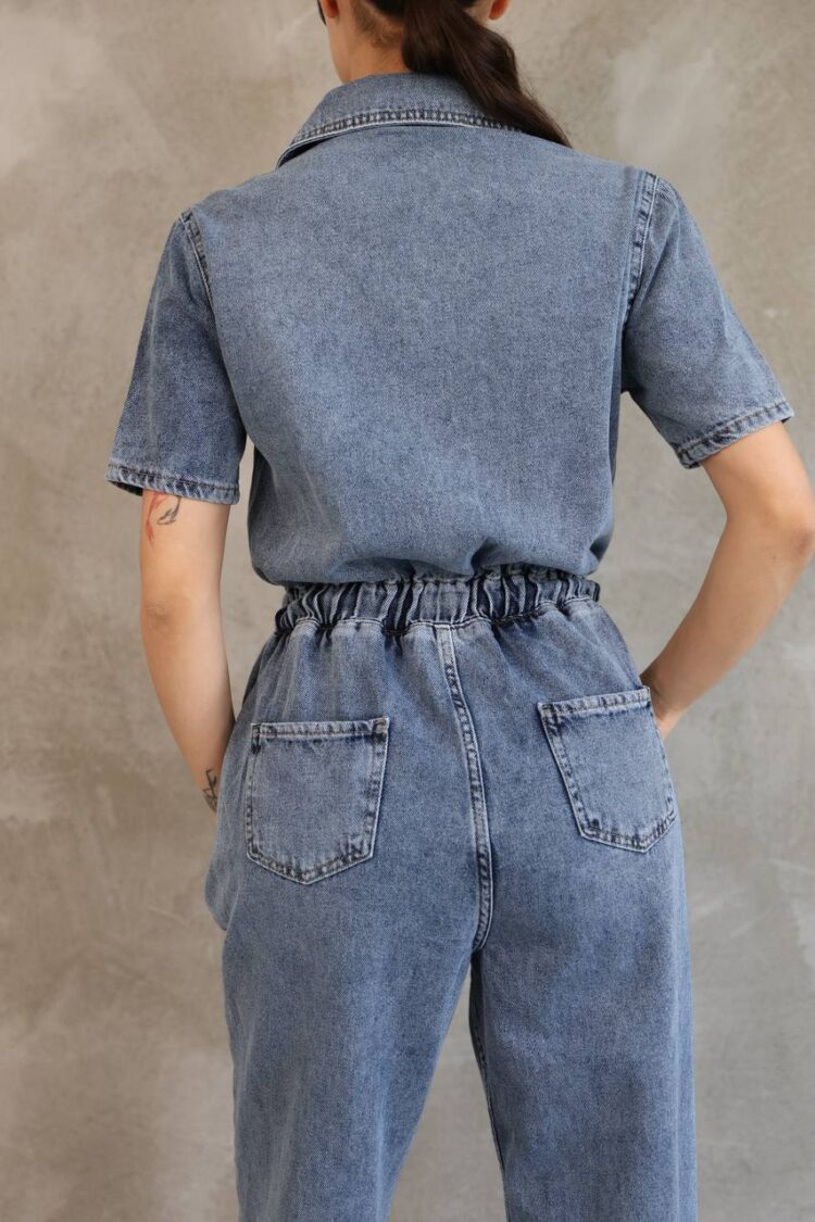 Denim Jumpsuit With Elastic Waist