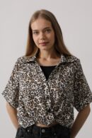 Garnished Leopard Pattern Shirt - Leopard - Brand: Reyon - Women's Clothing Wholesale - Globality Store