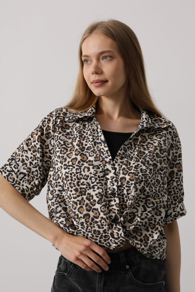 Garnished Leopard Pattern Shirt - Leopard