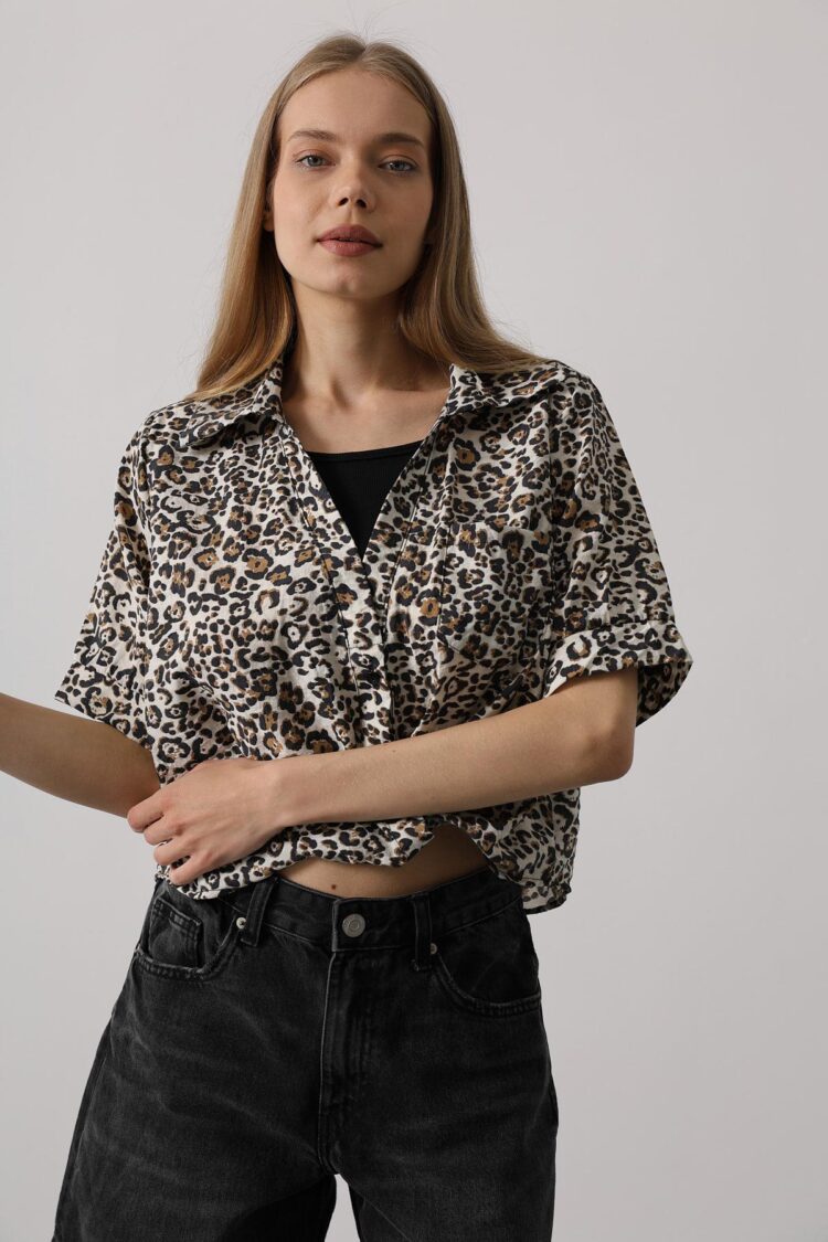 Garnished Leopard Pattern Shirt - Leopard