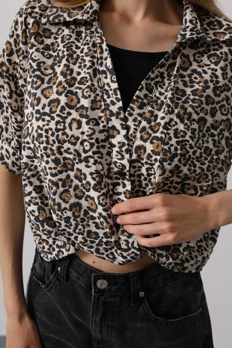 Garnished Leopard Pattern Shirt - Leopard