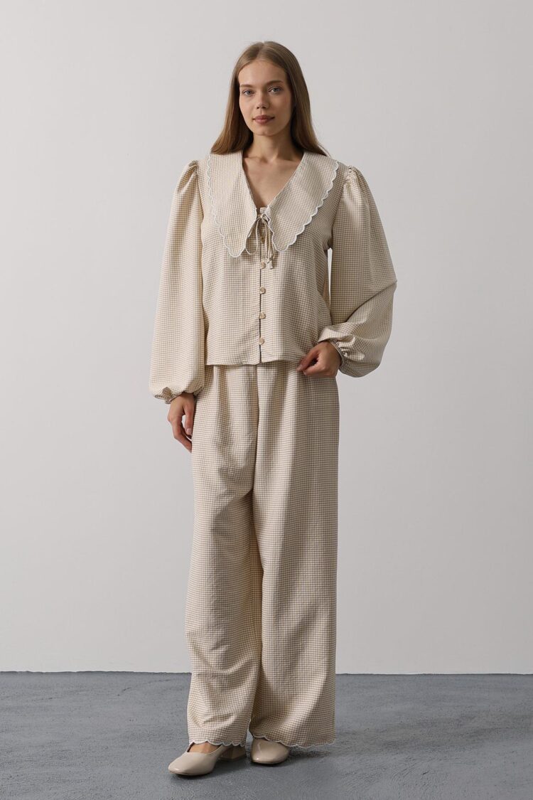 Embroidered Baby Collar Pants Set - Brand: Reyon - Women's Clothing Wholesale - Globality Store