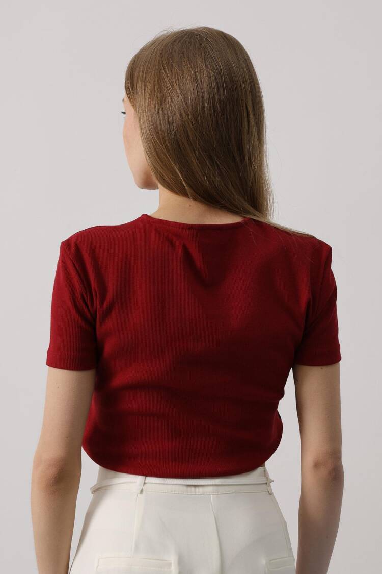 Short Sleeve Button Top - Burgundy