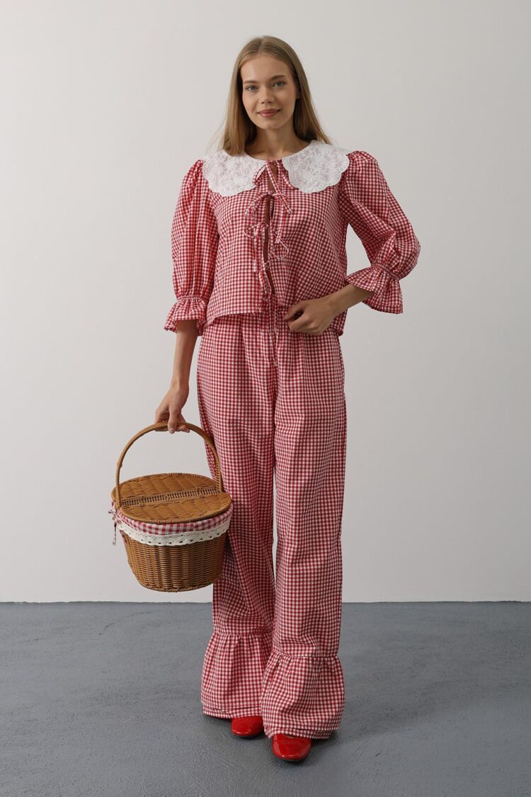 Lace Collar Square Pattern Suit
