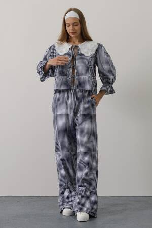 Lace Collar Square Pattern Suit - Navy - Brand: Reyon - Women's Clothing Wholesale - Globality Store