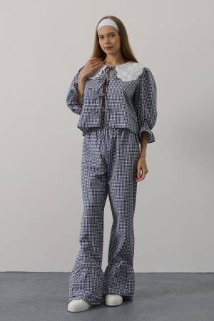 Lace Collar Square Pattern Suit - Navy - Brand: Reyon - Women's Clothing Wholesale - Globality Store