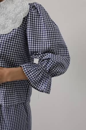 Lace Collar Square Pattern Suit - Navy - Brand: Reyon - Women's Clothing Wholesale - Globality Store