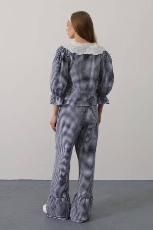 Lace Collar Square Pattern Suit - Navy - Brand: Reyon - Women's Clothing Wholesale - Globality Store