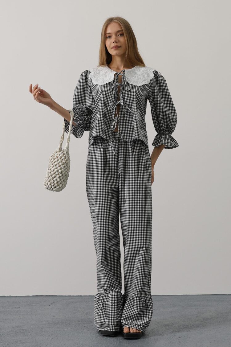 Lace Collar Square Pattern Suit