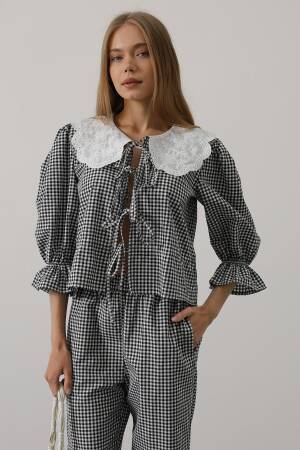 Lace Collar Square Pattern Suit - Brand: Reyon - Women's Clothing Wholesale - Globality Store