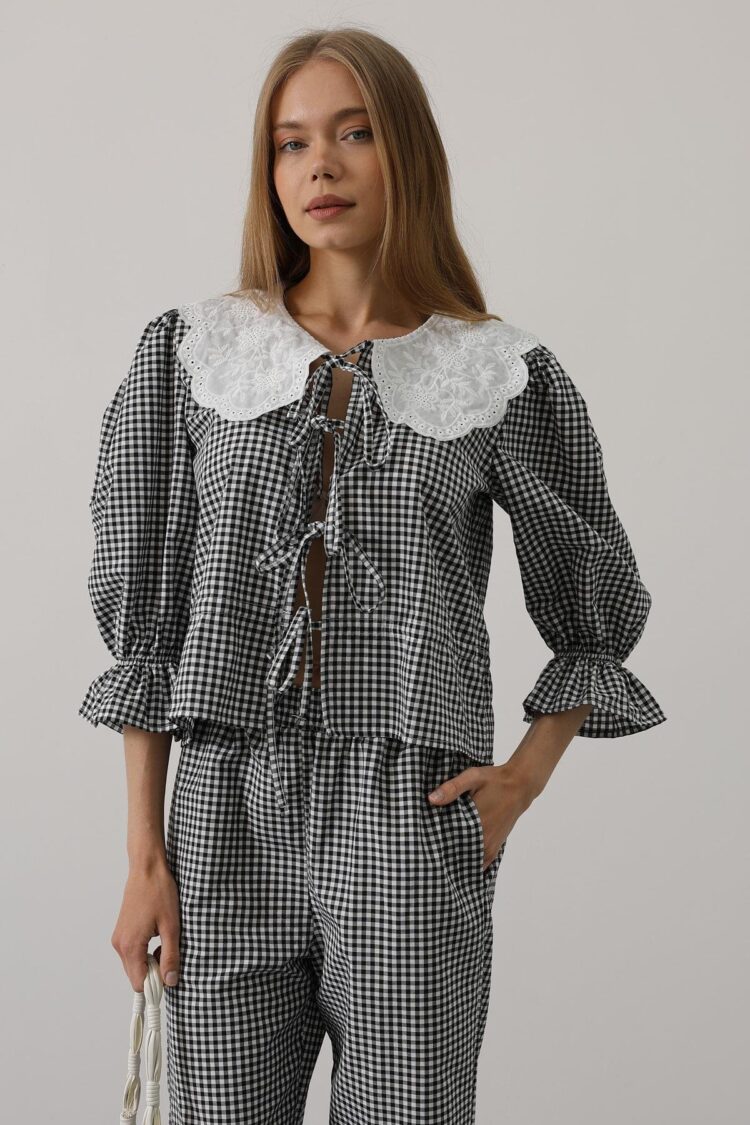 Lace Collar Square Pattern Suit