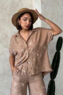 Embroidered Shirt - Light Brown Dsn2 - Brand: Topshow - Women's Clothing Wholesale - Globality Store