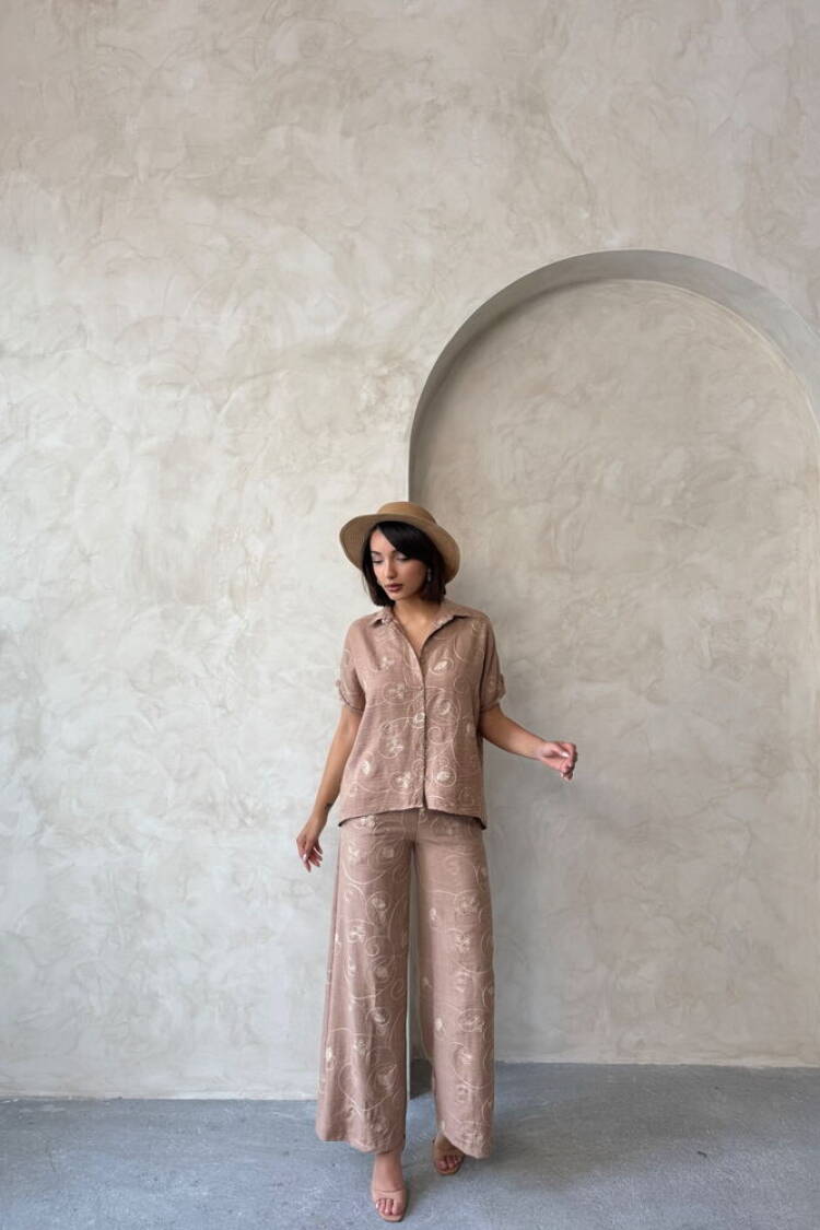 Embroidered Shirt - Light Brown Dsn2