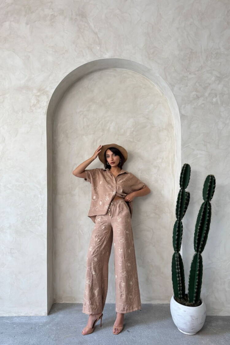 Embroidered Shirt - Light Brown Dsn2
