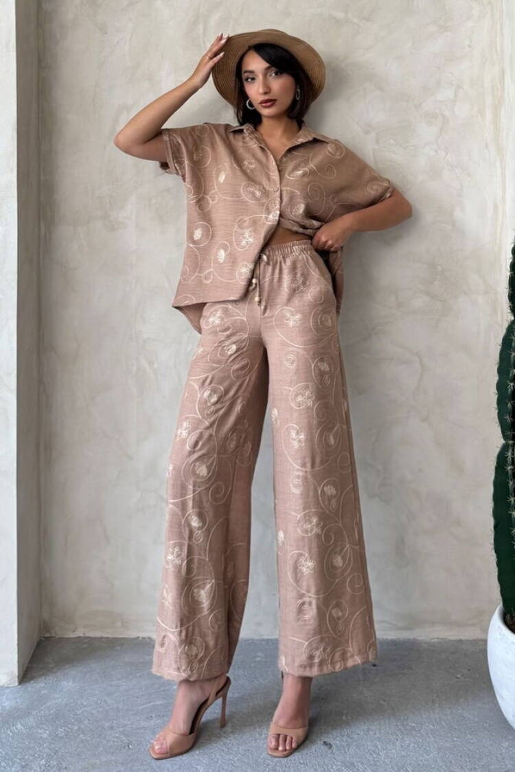 Embroidered Pants - Light Brown Dsn2 - Brand: Topshow - Women's Clothing Wholesale - Globality Store