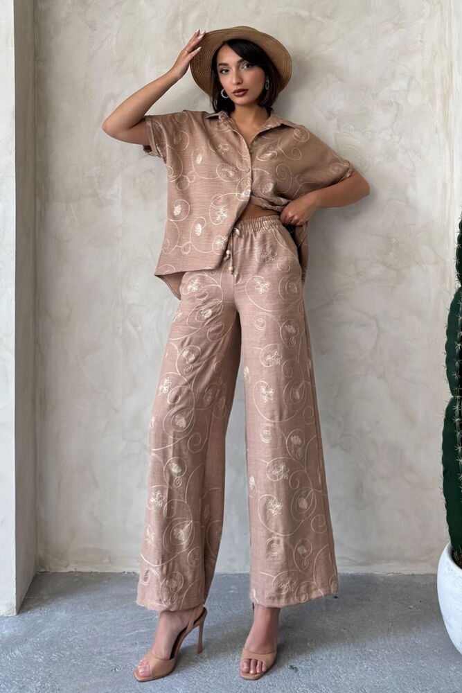 Embroidered Pants - Light Brown Dsn2 - Brand: Topshow - Women's Clothing Wholesale - Globality Store
