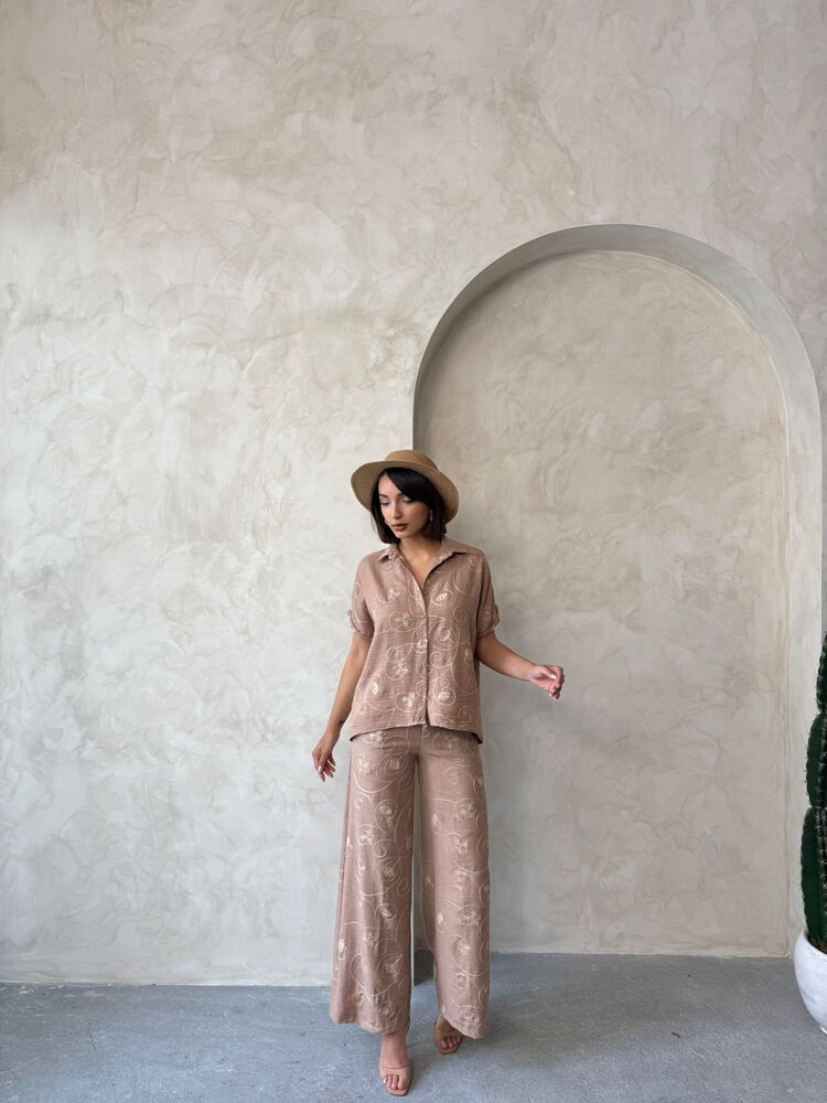 Embroidered Pants - Light Brown Dsn2